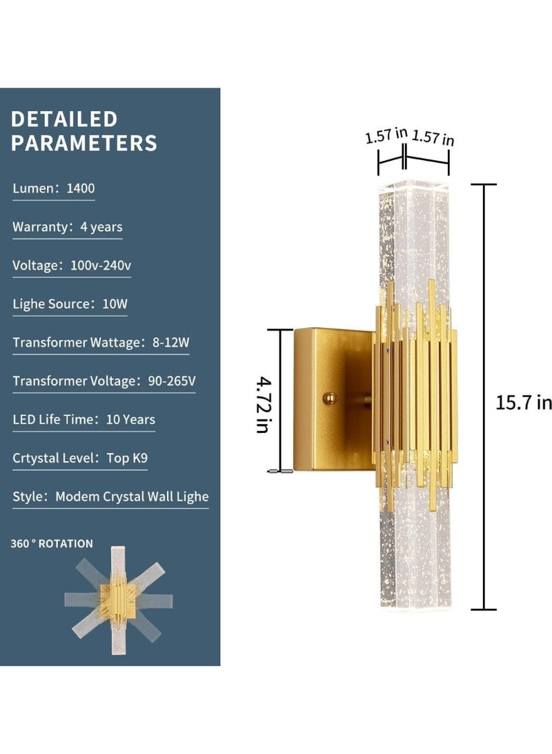 ALMIFTAH Modern Luxury Crystal Wall Light with Gold Finish, LED Decorative Wall Sconce for Living Room, Bedroom, Hallway, Staircase, Hotel & Office Interior Elegant Ambient Lighting Fixture - Image 5